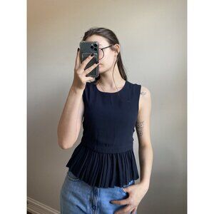 Elizabeth James Navy Tank With Pleated Detail Size M